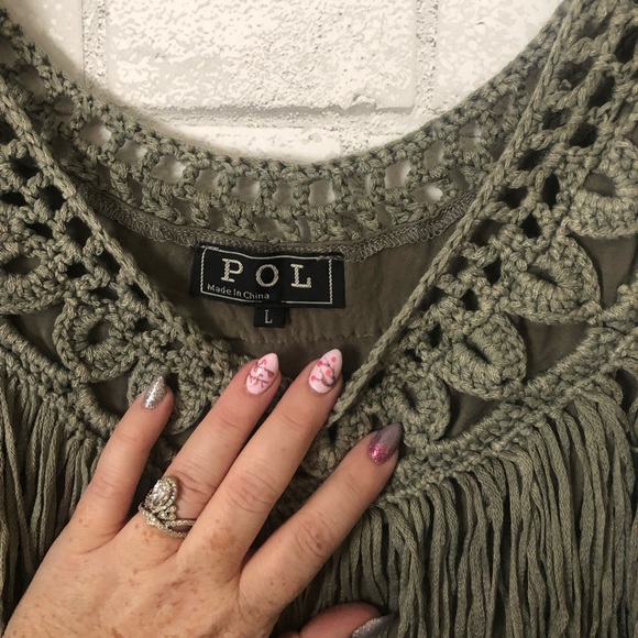 POL Green Boho Fringe Crop Tank Top Asst Sizes - Picture 5 of 6
